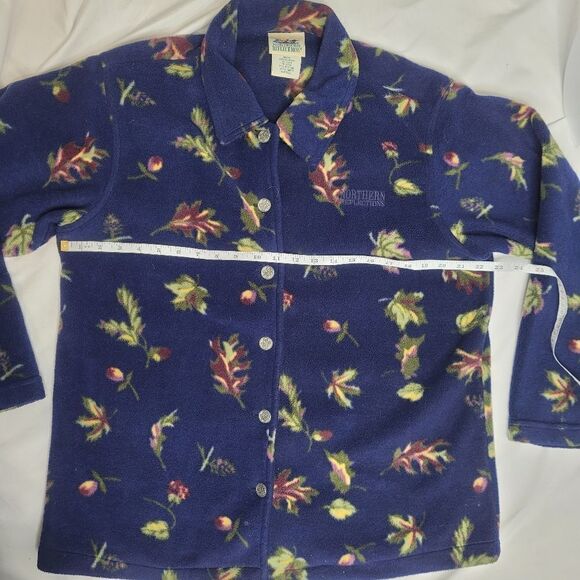 VINTAGE 90s shacket floral button front blue fleece button up jacket M - Picture 9 of 10